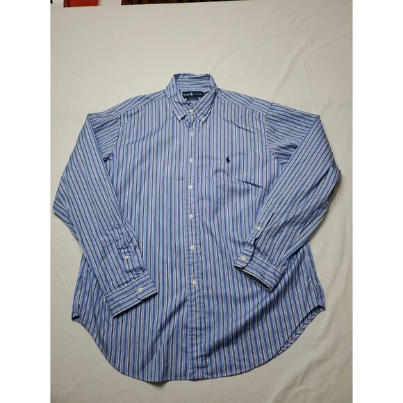 Ralph Lauren Adult Mens XL Blue Striped Classic Fit Long Sleeve Button Up Shirt - Picture 1 of 9